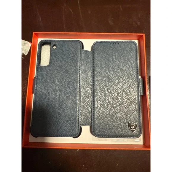 PYTWOPY London Navy Blue Leather Wallet Folio Phone Case with Screen Protector - Picture 2 of 5